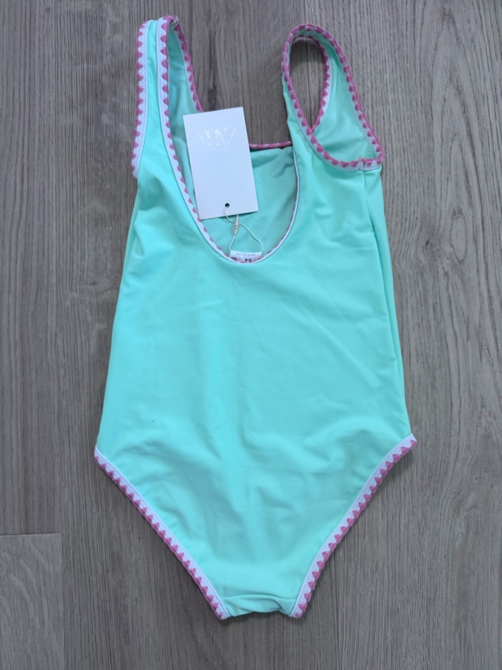 Zara Girls Mint Green One-Piece Swimsuit with Pink & Purple Trim - Picture 4 of 4